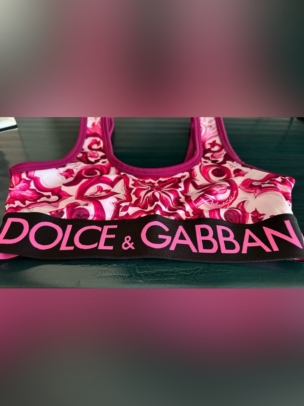 Dolce & Gabbana Pink and Cream Printed Sports Bralette with Logo Band
Size 2 - Picture 2 of 4